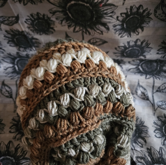 Crochet Green And Brown Slouchy Woodland Beanie Hat main image 7